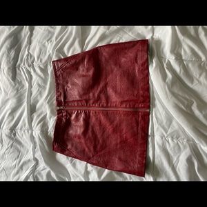Red leather zip up skirt